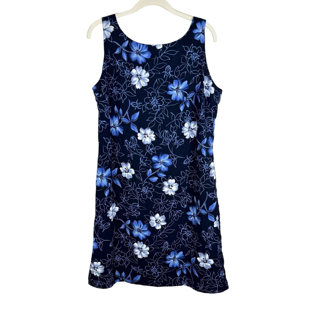 Vintage Studio I 90s Floral Dress Blue Sleeveless Size 12 Summer Tropical Beach